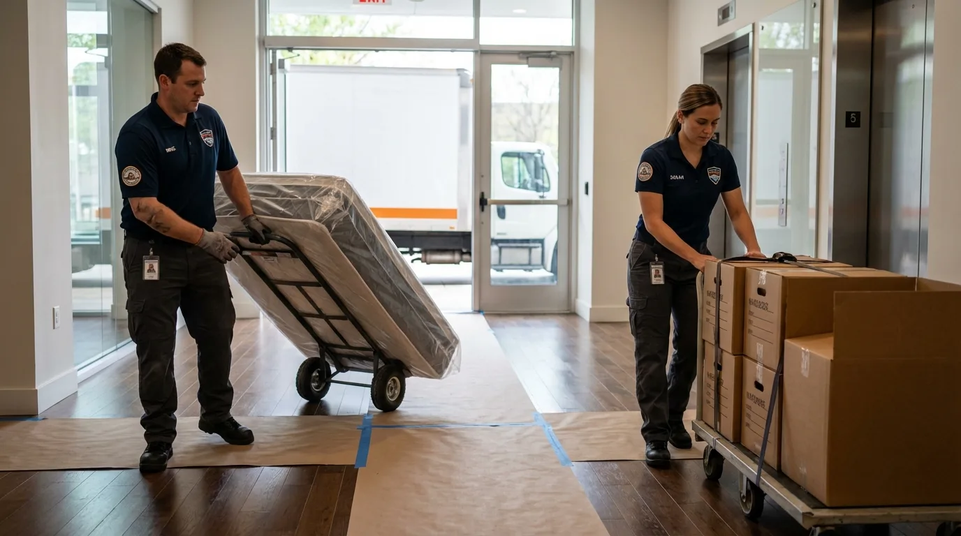 Professional apartment movers loading elevator in Zellwood, FL