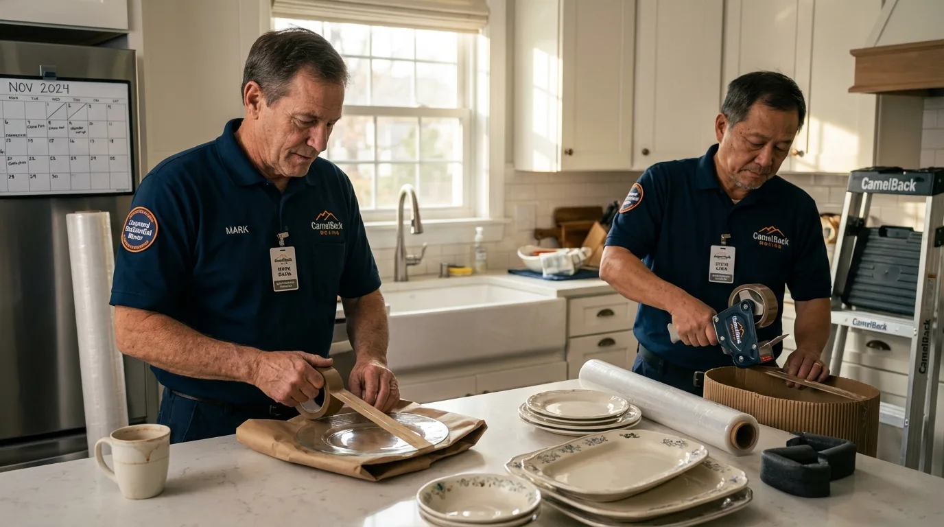 Professional crew packing kitchen dishware in Zellwood, FL